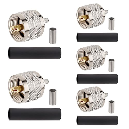 RG58 PL259 Connector 5PCS - UHF Male RF Coax Connector PL259 Coaxial Connectors for RG58, RG142, RG400, LMR195, RG58U, RG303, 50 Ohm, Low Loss, Low