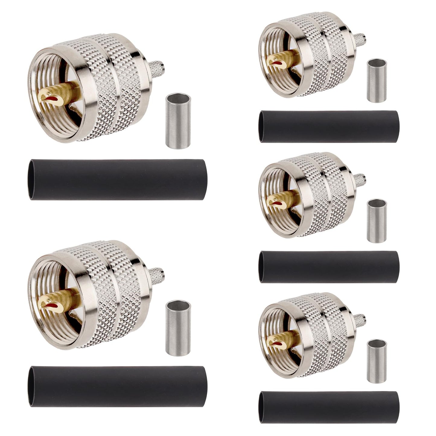 RG58 PL259 Connector 5PCS - UHF Male RF Coax Connector PL259 Coaxial Connectors for RG58, RG142, RG400, LMR195, RG58U, RG303, 50 Ohm, Low Loss, Low