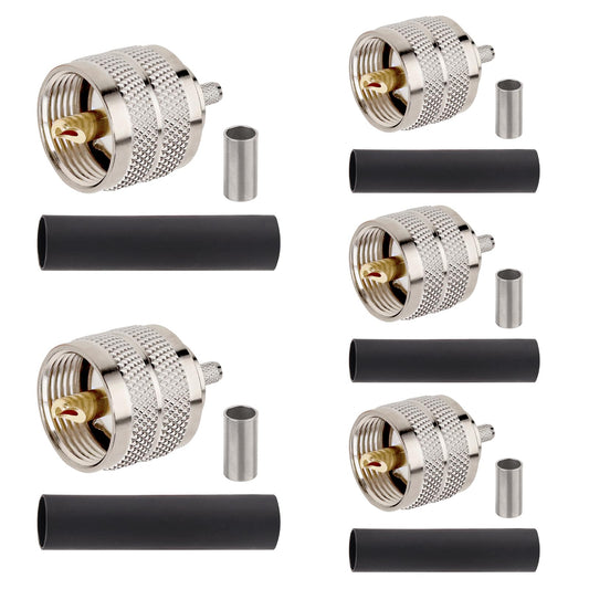RG58 PL259 Connector 5PCS - UHF Male RF Coax Connector PL259 Coaxial Connectors for RG58, RG142, RG400, LMR195, RG58U, RG303, 50 Ohm, Low Loss, Low