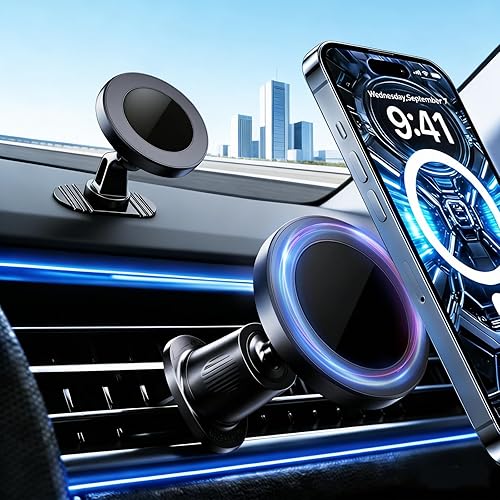 RayLink for MagSafe Car Mount, Magnetic Phone Holder for Car Dashboard, Windshield & Air Vent - 3-in-1 Mounting, 360° Rotation, 38 lbs Strong Grip