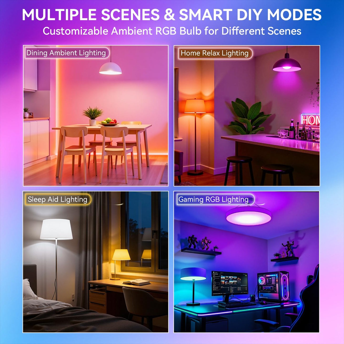 Auxmir A19 Smart Light Bulbs with Remote, RGB+CCT Color LED Bulbs, 2-Pack
