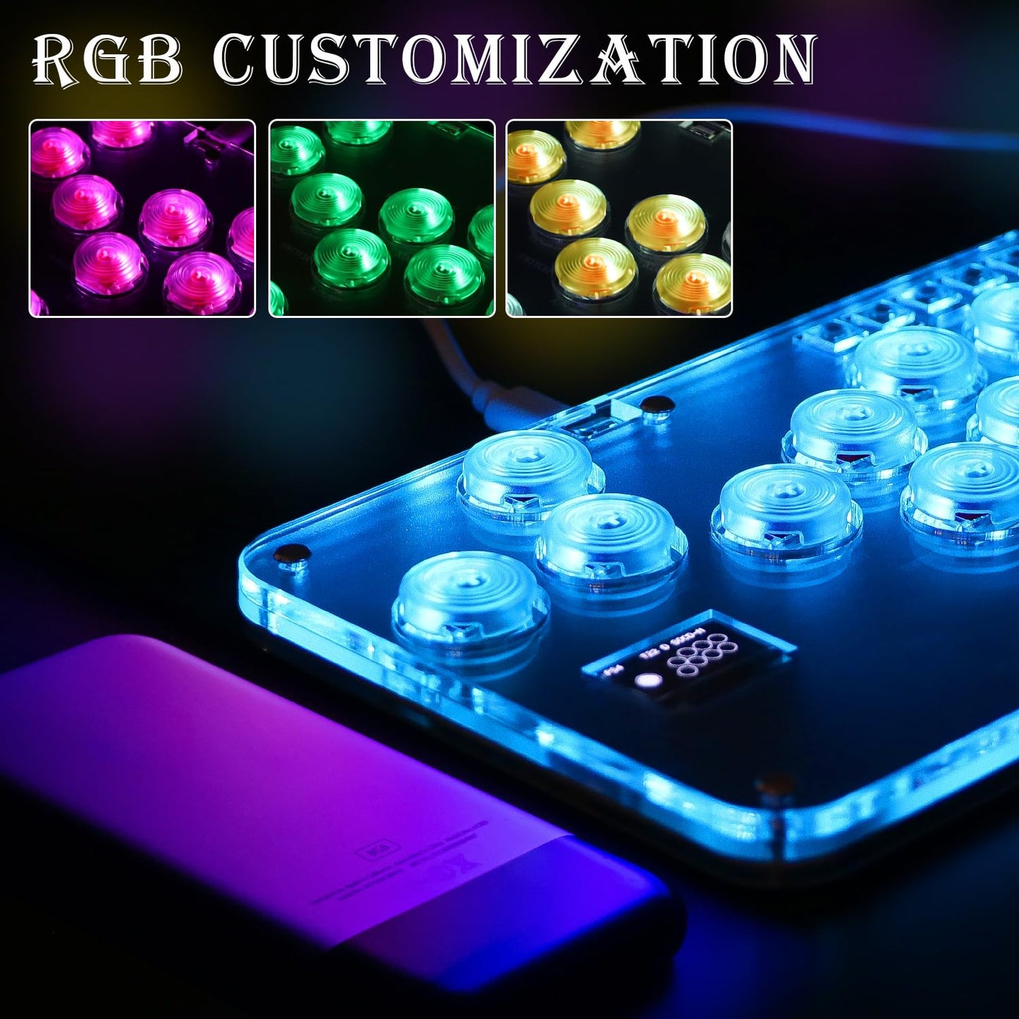 Arcade Stick Game Keyboard R13, Leverless Controller Arcade Stick with Turbo & Custom RGB, Silent All-Button Arcade Controller Street Fight
