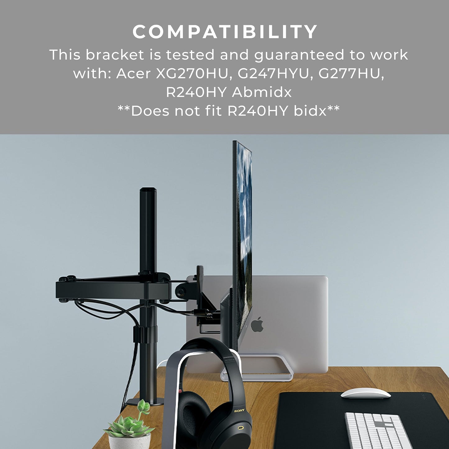 HumanCentric VESA Mount Adapter for Acer Monitor XG270HU, G247HYU, G277HU, R240HY Abmidx, Does not fit R240HY bidx, Works with 75x75 and 100x100mm