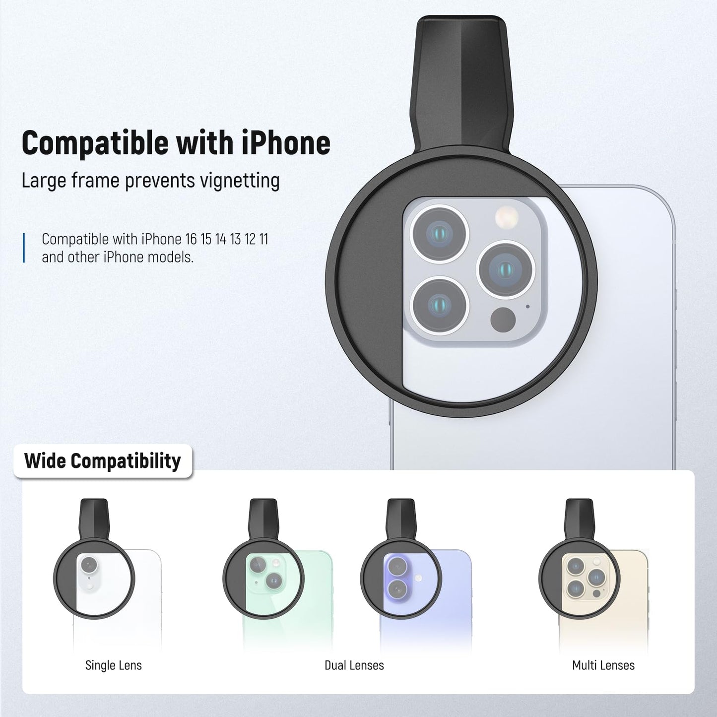 NEEWER 2 in 1 67mm Clip On CPL & Black Diffusion 1/4 Filter Compatible with iPhone 17 16 15 Pro Max Plus 16e 14 13 Mini 12, Circular Polarizing Phone
