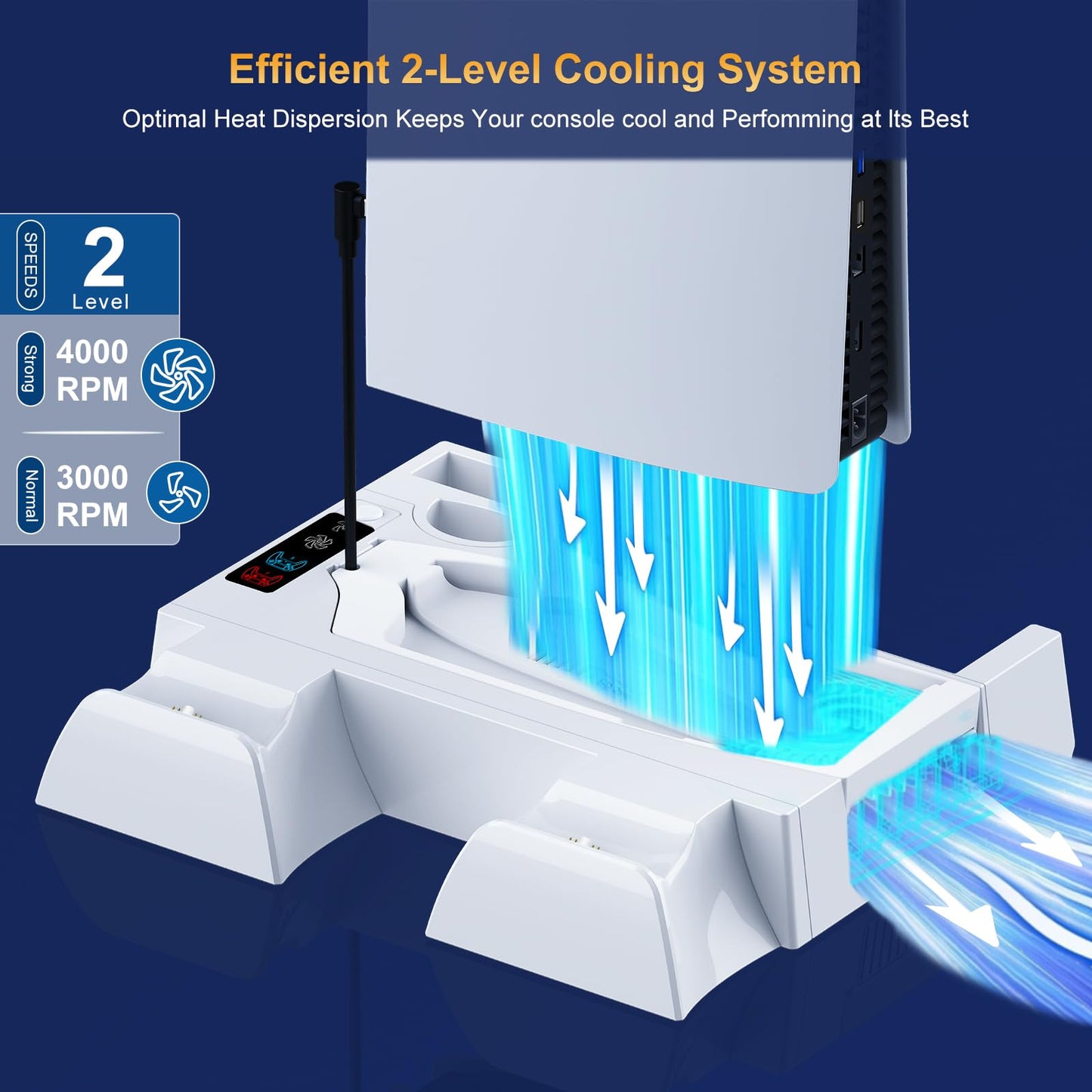 PS5/Slim Cooling Station for PS5 Disc&Digital, PS5 Cooling Stand with Dual Controller Charging for PlayStation 5 Console, Multi-Function PlayStation 5