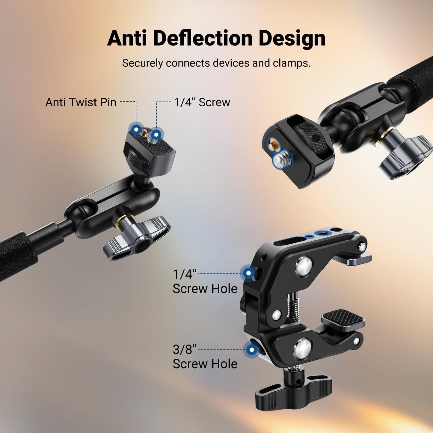 NEEWER 22" Magic Arm w Desk C Clamp, Overhead Camera Mount with Articulating Mic Boom Arm 1/4" 3/8" Threads for ARRI, Desktop Stand Holder for Phone