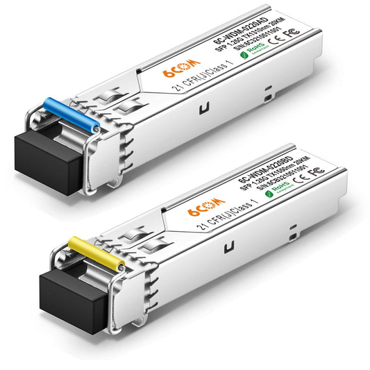 A Pair of 1.25G SFP Bidi Networking Transceiver 1000Base-BIDI, 1550nm/1310nm SMF, up to 20 km, Compatible with Cisco, Ubiquiti UniFi, Mikrotik