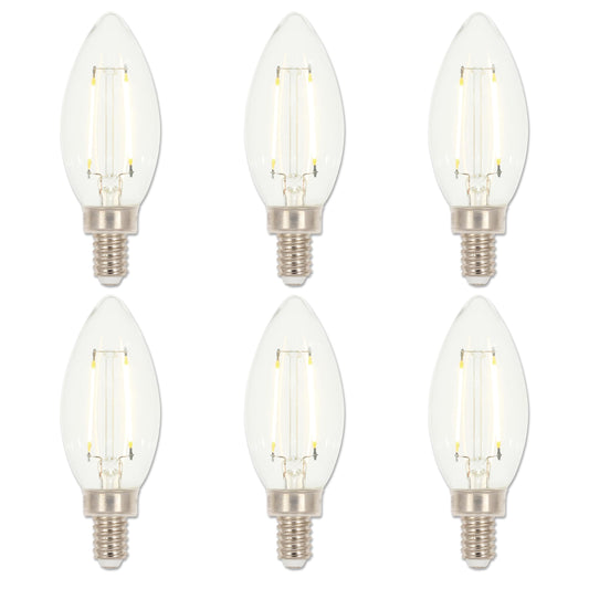 Westinghouse 5059220 2 Watt (25 Watt Equivalent) B11 Dimmable Clear Filament LED Light Bulb, Candelabra Base, 6 Pack