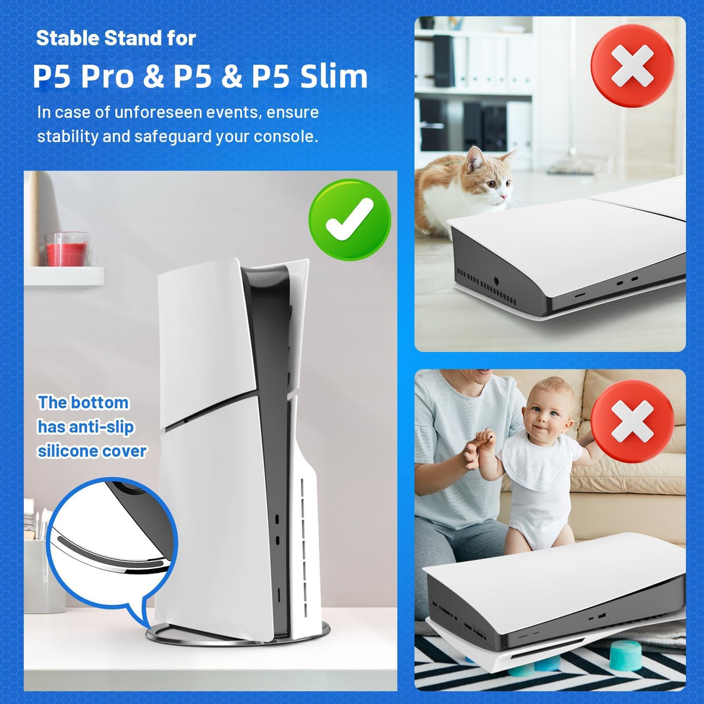 Vertical Stand for P5 Pro, Stable Stand for P5 Pro/Slim Console Disc and Digital, Easy-to-Install Accessories Compatible with P5, with a Nice Look, a
