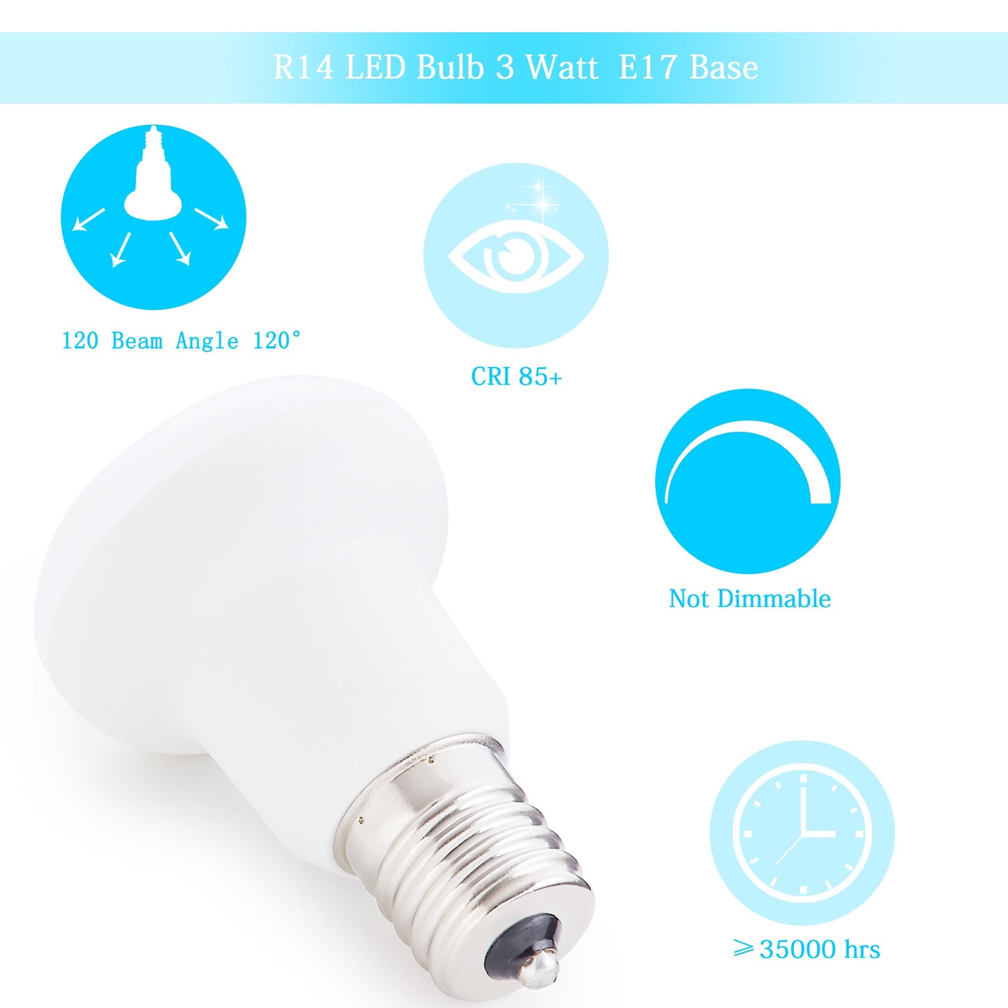 YMZM R14 LED Bulbs Intermediate R14 E17 3W (25Watt Halogen Bulb Equivalent) 5000K Daylight White Light Non Dimmable 120Volt, E17 Base, 300lumens 120
