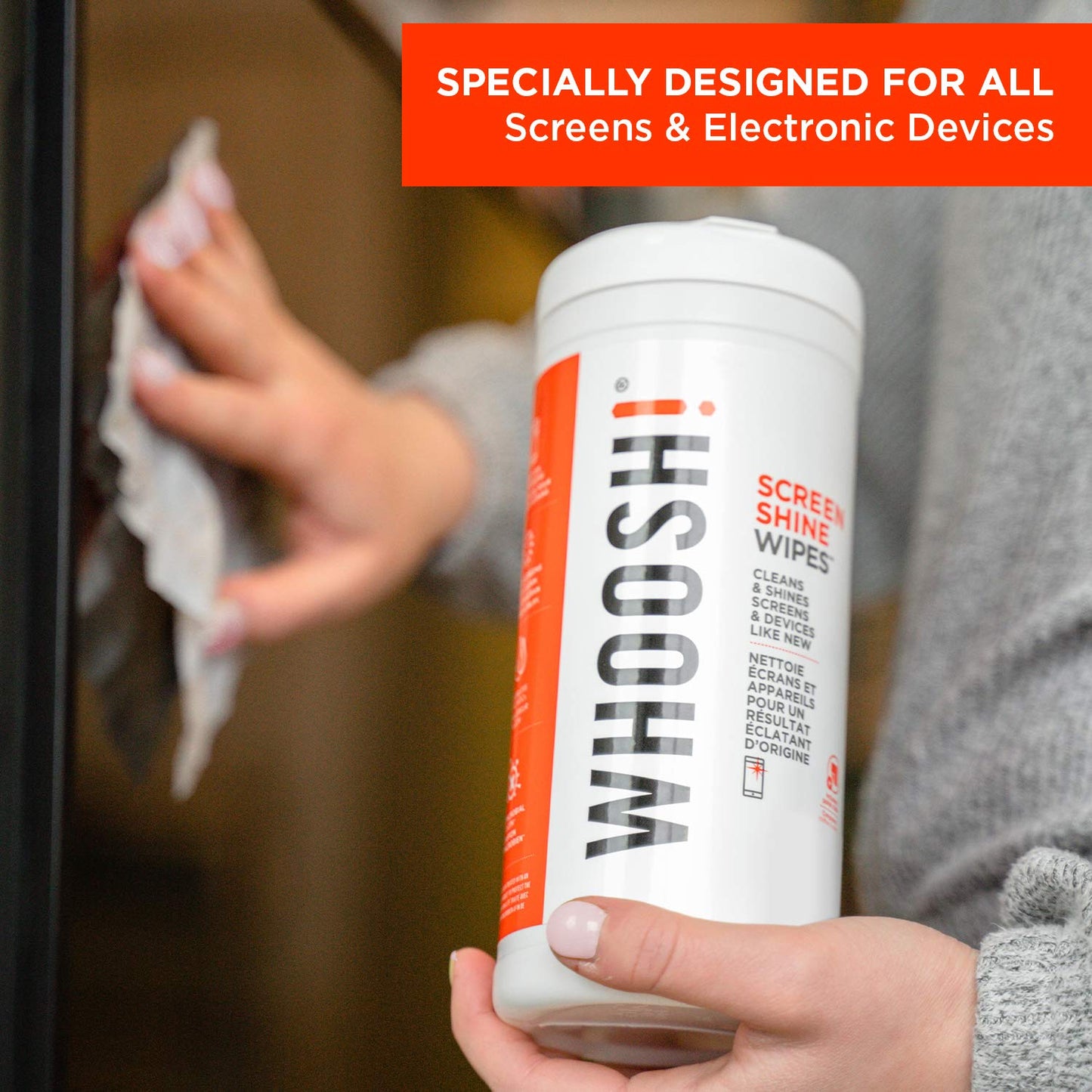 WHOOSH! Screen Shine 90 Count Touch Screen Cleaner Wipes for Car, OLED, TV, Eyeglasses, Laptop - Lint-Free, Non-Abrasive Wipes - Streak-Free Finish