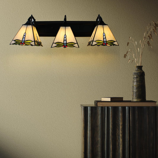 WUPYI Tiffany Style Wall Sconces 3 Lights,Vintage Stained Glass Wall Lamp for Bedroom Living Room Bathroom Hallway,Wall Mounted Vanity Light Indoor