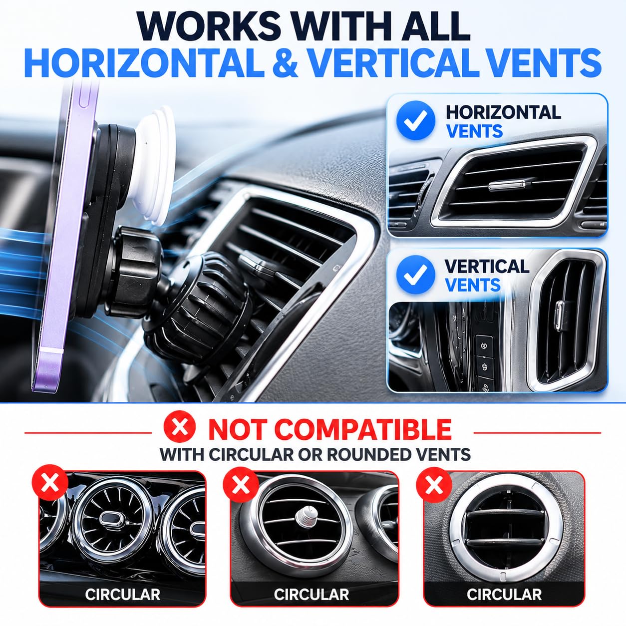 MCCHJoy 2X-Hold Magnetic Car Mount for PopSockets, Easy to Install Air Vent Mount, Adjustable and Secure, Fits All Phones All Socket Grips, Upgraded
