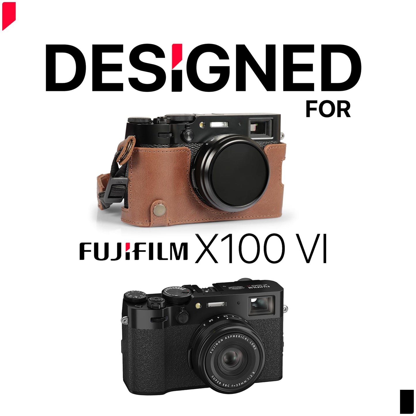 MegaGear Ever Ready Genuine Leather Half Camera Case Compatible with Fujifilm X100VI - Brown