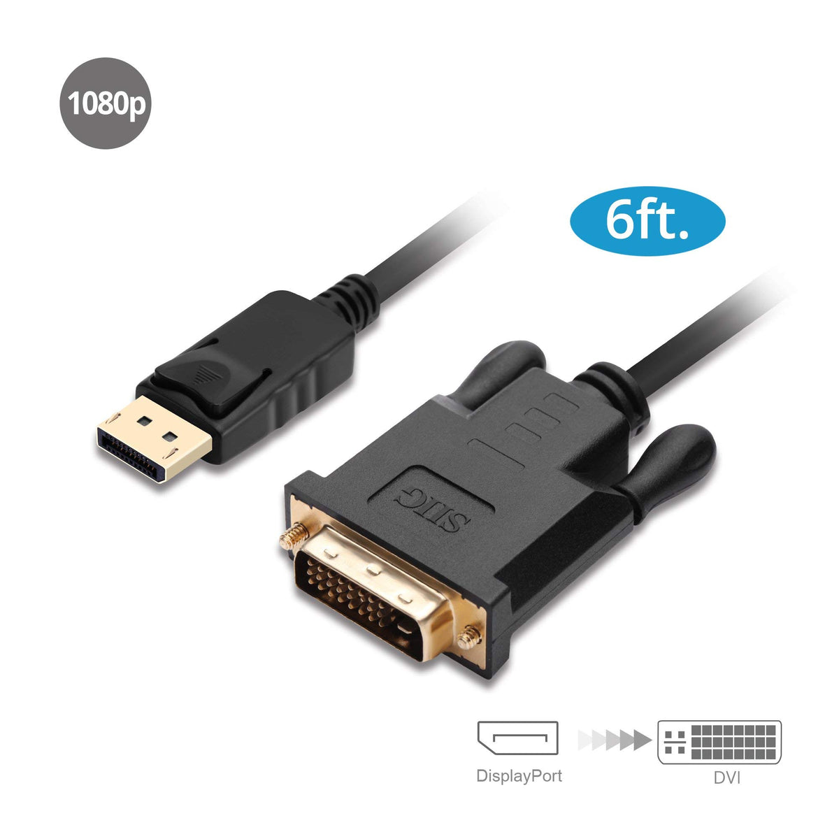 SIIG DisplayPort to DVI Cable, 1080p60Hz, 6ft, Passive, CB-DP1V12-S1