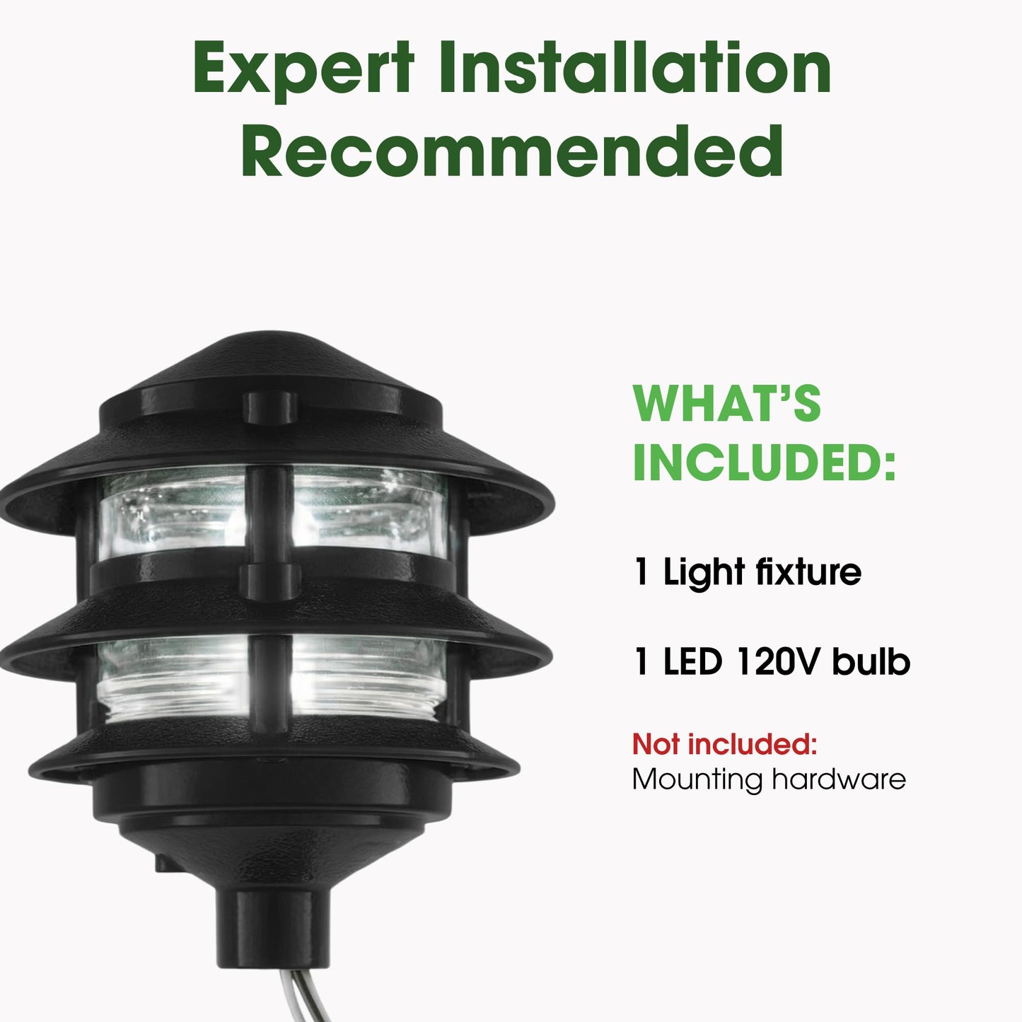 Greenfield Made in the USA Weatherproof Line-Voltage (120V) LED Outdoor Pathway Light - 3-Tier Permanent Outside Light for Walkway, Driveway