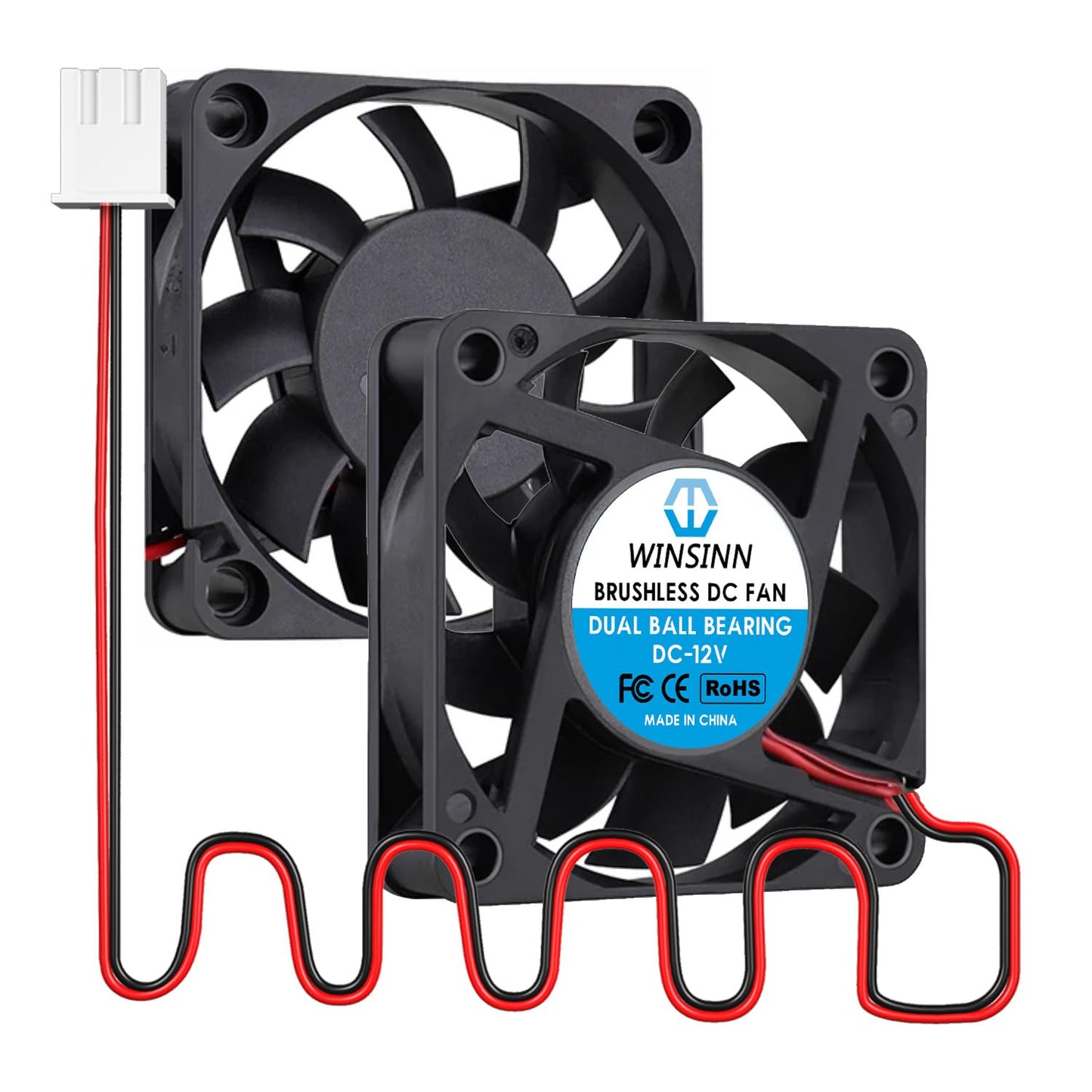 WINSINN DC 60mm Fan 12V 6015 Dual Ball Bearing Brushless Cooling 60x15mm 2PIN (Pack of 2Pcs)