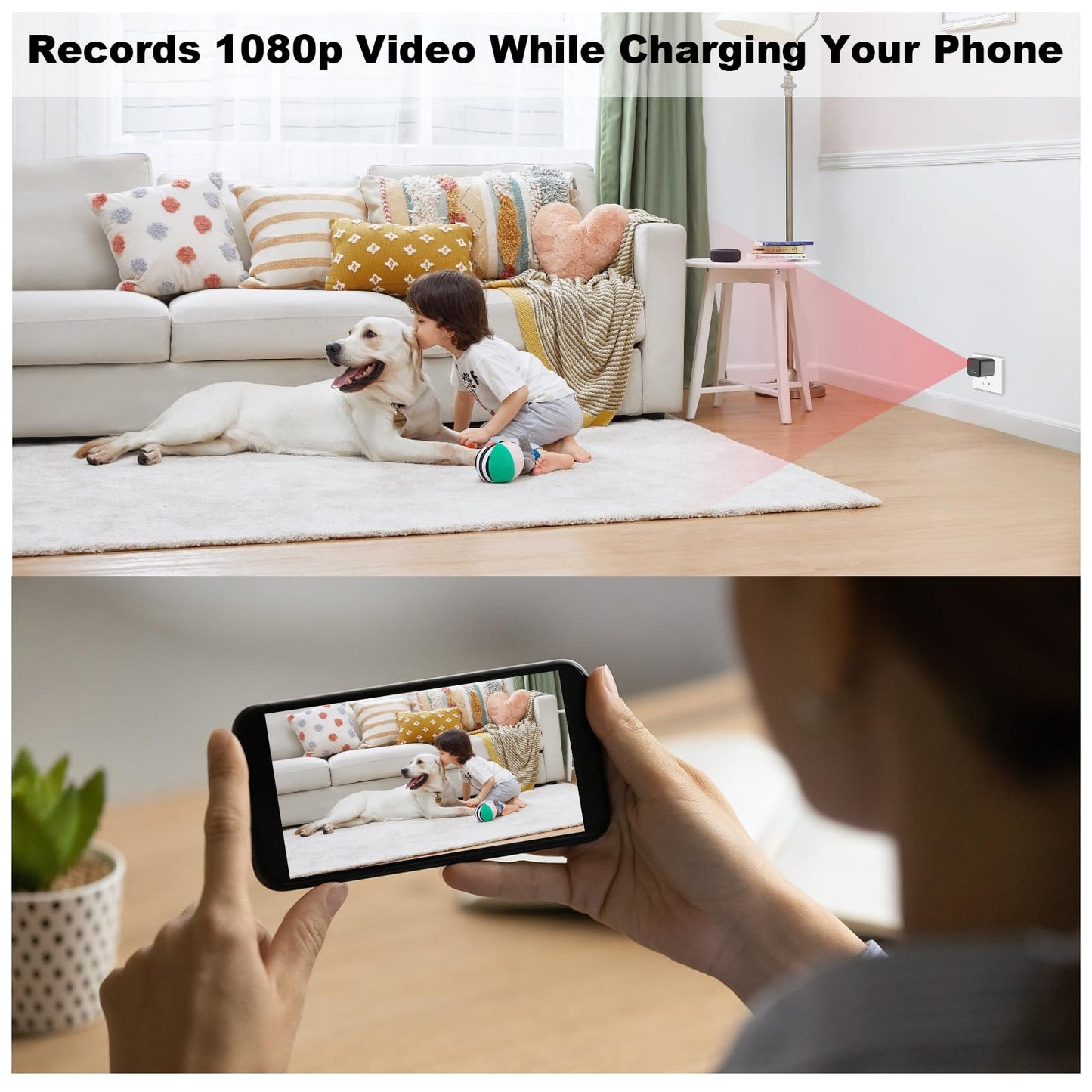 LYPXYYDS 1080P Camera Charger with 2.4Ghz/5Ghz WiFi - Wireless Mini Camera for Pets Nanny - Real Time Monitoring - Small Nanny Cam for Indoor Home