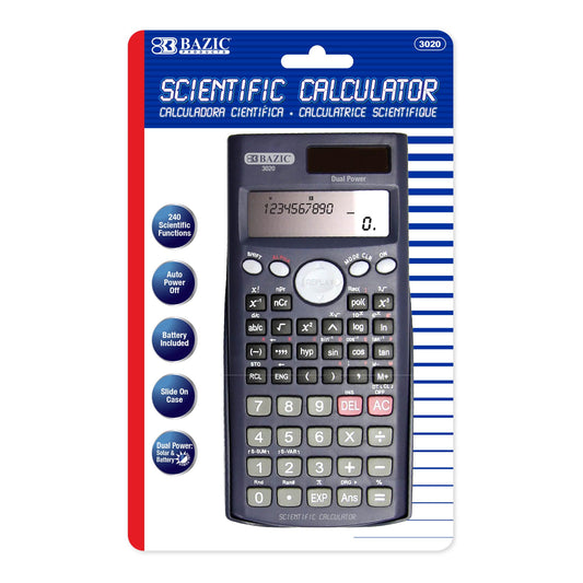 BAZIC 240 Function Scientific Calculator w/Slide-On Case