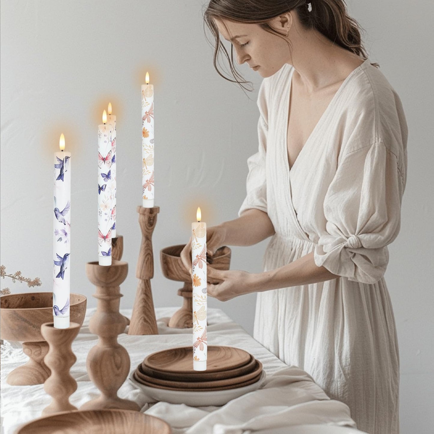 MAITREYA Flameless Taper Candles Dragonfly Butterfly Hummingbird Decor Candle Battery Operated Led Candlesticks for Wedding Party Home Table