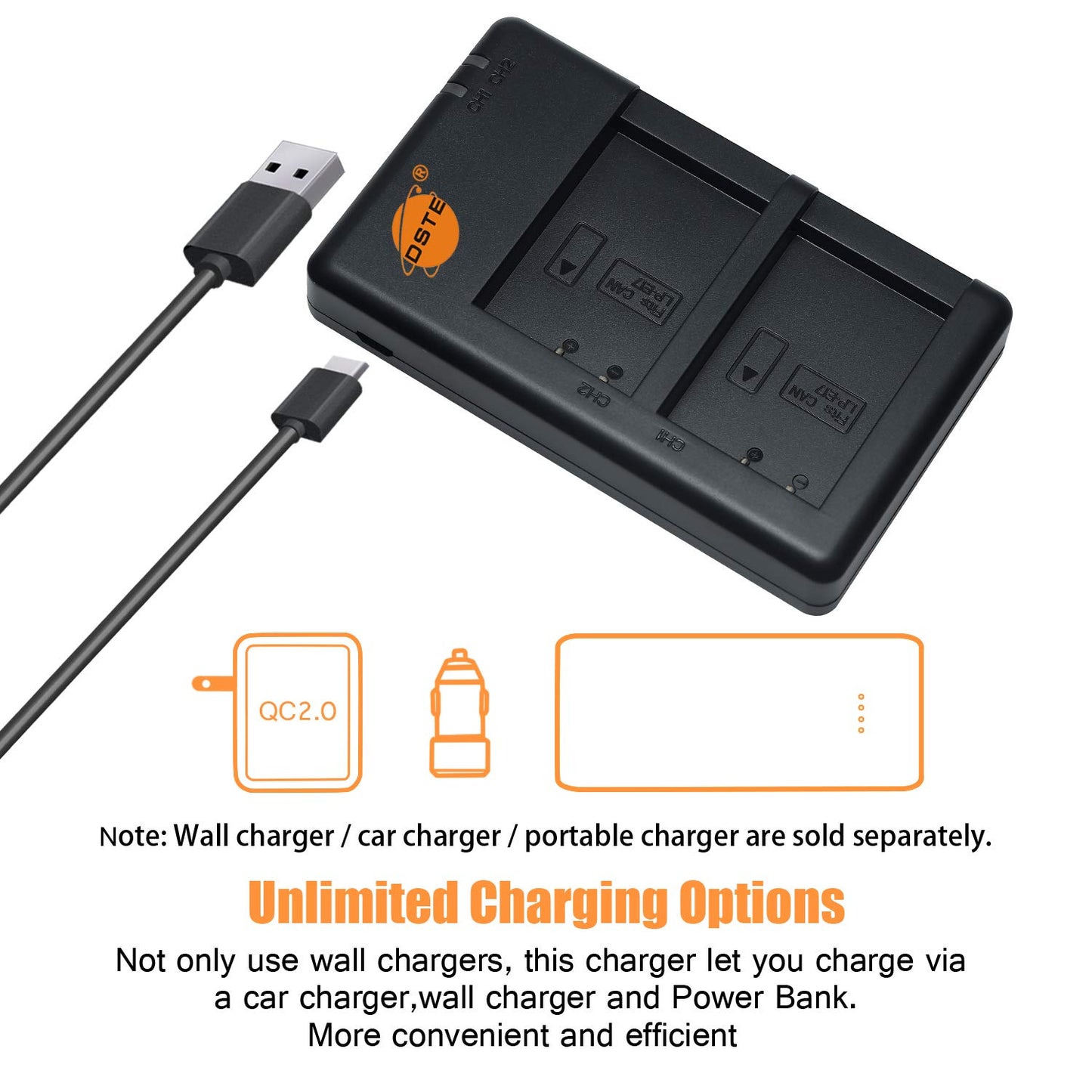 DSTE LP-E17 Battery Charger Compatible with Canon LP-E17 Battery and EOS Rebel T7i, T6i, T6s, SL3, SL2, 77D, 9000D, 8000D, 800D, 760D, 750D, 200D, M6