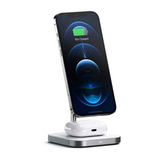 Satechi Aluminum 2-in-1 Magnetic Wireless Charging Stand, for iPhone 17/16/15/14/13/12 Series, AirPods Pro 3/2/1, AirPods 4/3