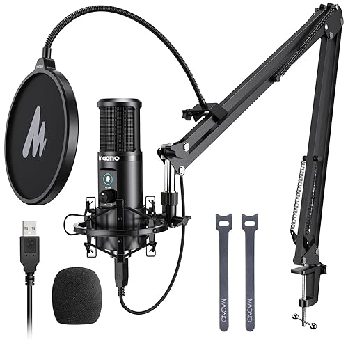 MAONO USB Recording Microphone Kit, Professional Condenser Microphone for PC with One-Touch Mute and Mic Gain Knob for Singing, Podcast, Studio