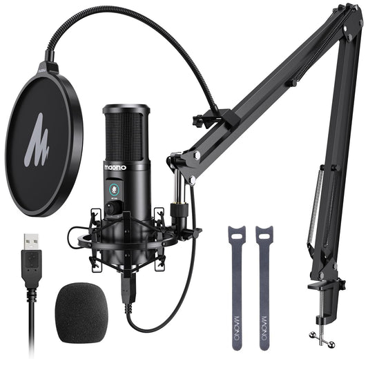 MAONO USB Recording Microphone Kit, Professional Condenser Microphone for PC with One-Touch Mute and Mic Gain Knob for Singing, Podcast, Studio