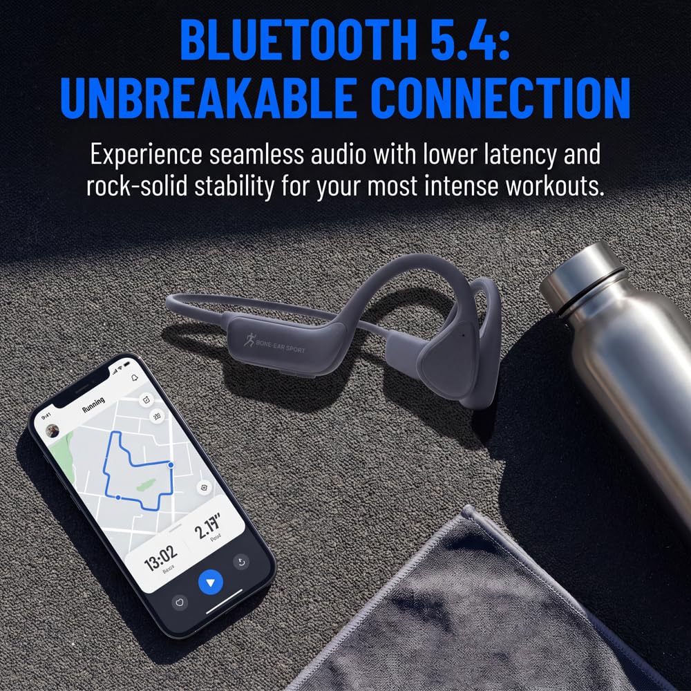 QZYCY Bone Conduction Headphones, Bluetooth 5.4 Open-Ear Wireless Sports Earphones with Mic, 12H Playtime, IPX6 Sweatproof Premium Headset