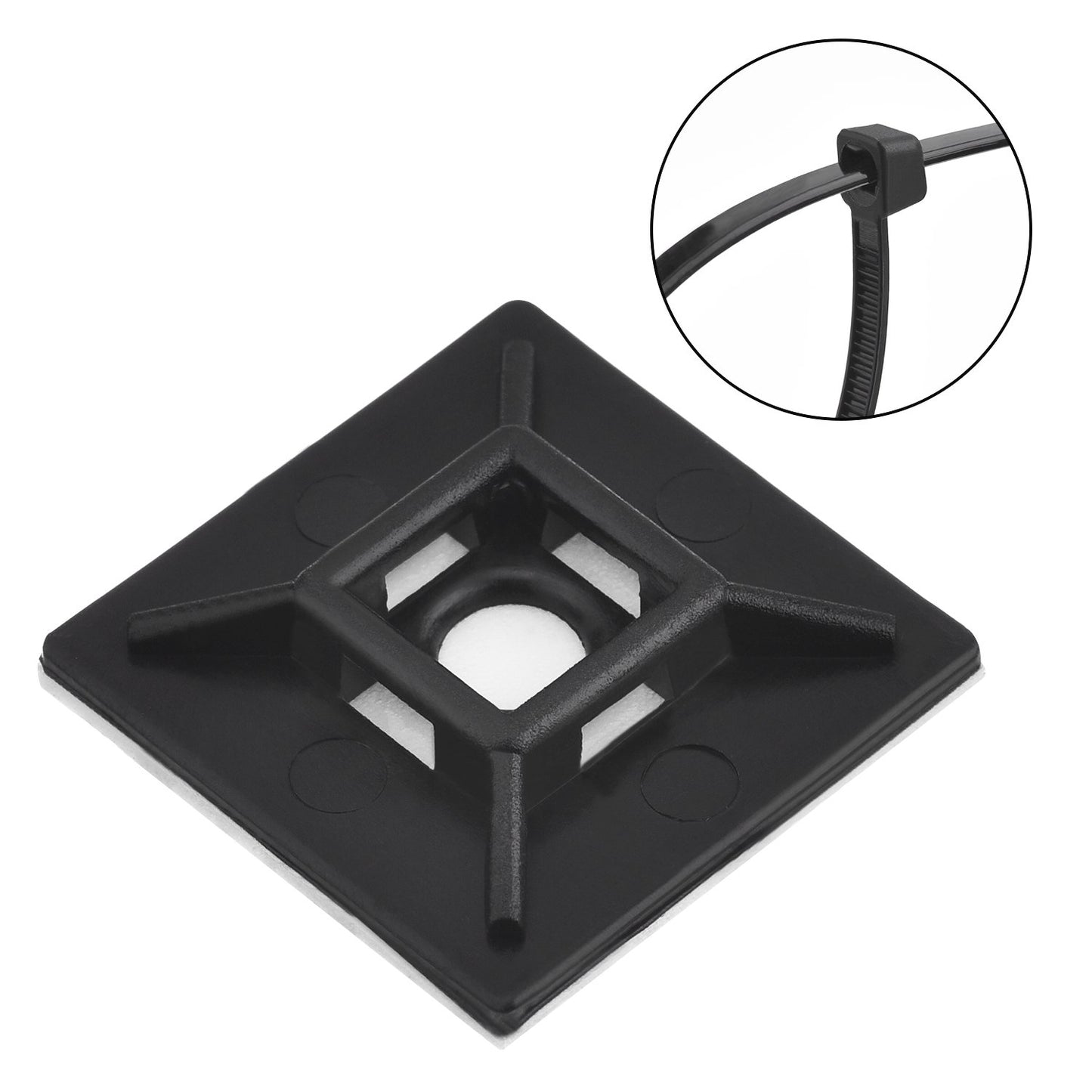 100 Pack Black Zip Tie Adhesive Mounts Self Adhesive Cable Base Holders with Black Multi-Purpose Cable Tie (Length 200 mm, Width 2.8 cm)