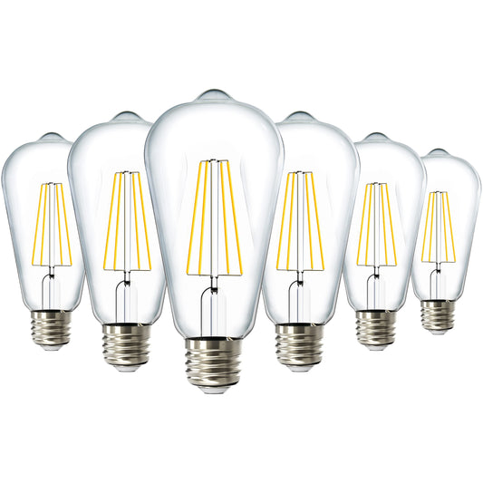 Sunco 6 Pack Edison Bulbs LED ST64 (ST19) Clear Glass Filament, Dimmable