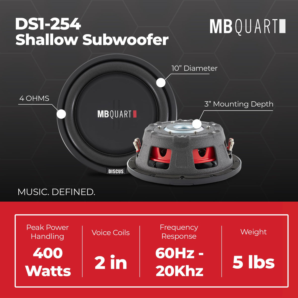 MB Quart Discus 10 Inch 400W Shallow Mount 4 Ohm DVC Car Subwoofer