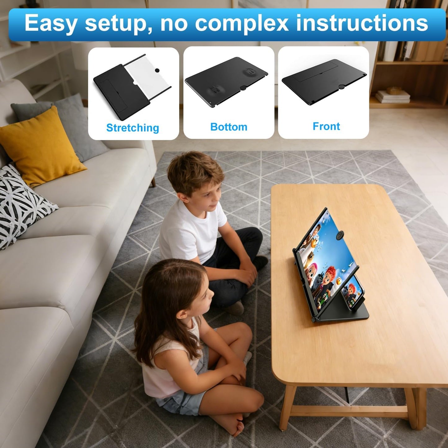 Pibkay Magnifier for Cell Phone, 3D HD Mobile Magnifier Projector Screen for Movies,Videos, Foldable Phone Stand with Screen Amplifier, Supports All