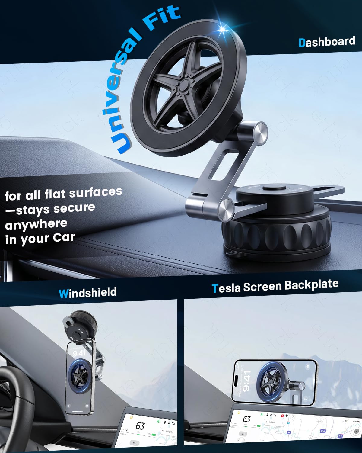frani Magnetic Vacuum Car Phone Holder [Ultra-Strong Suction & Magnet] 360° Rotatable Dashboard Mount, Universal Cell Phone Holder for Car for iPhone
