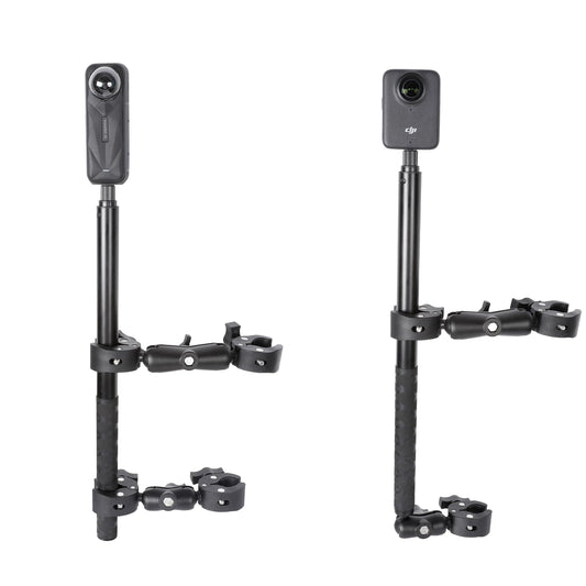 Motorcycle Mount kit for Insta360 One X5 X4 X3 X2 RS DJI OSMO 360 GoPro MAX 2- Double Clamps Handlebar Holder with 155cm Selfie Stick for Motorcycle