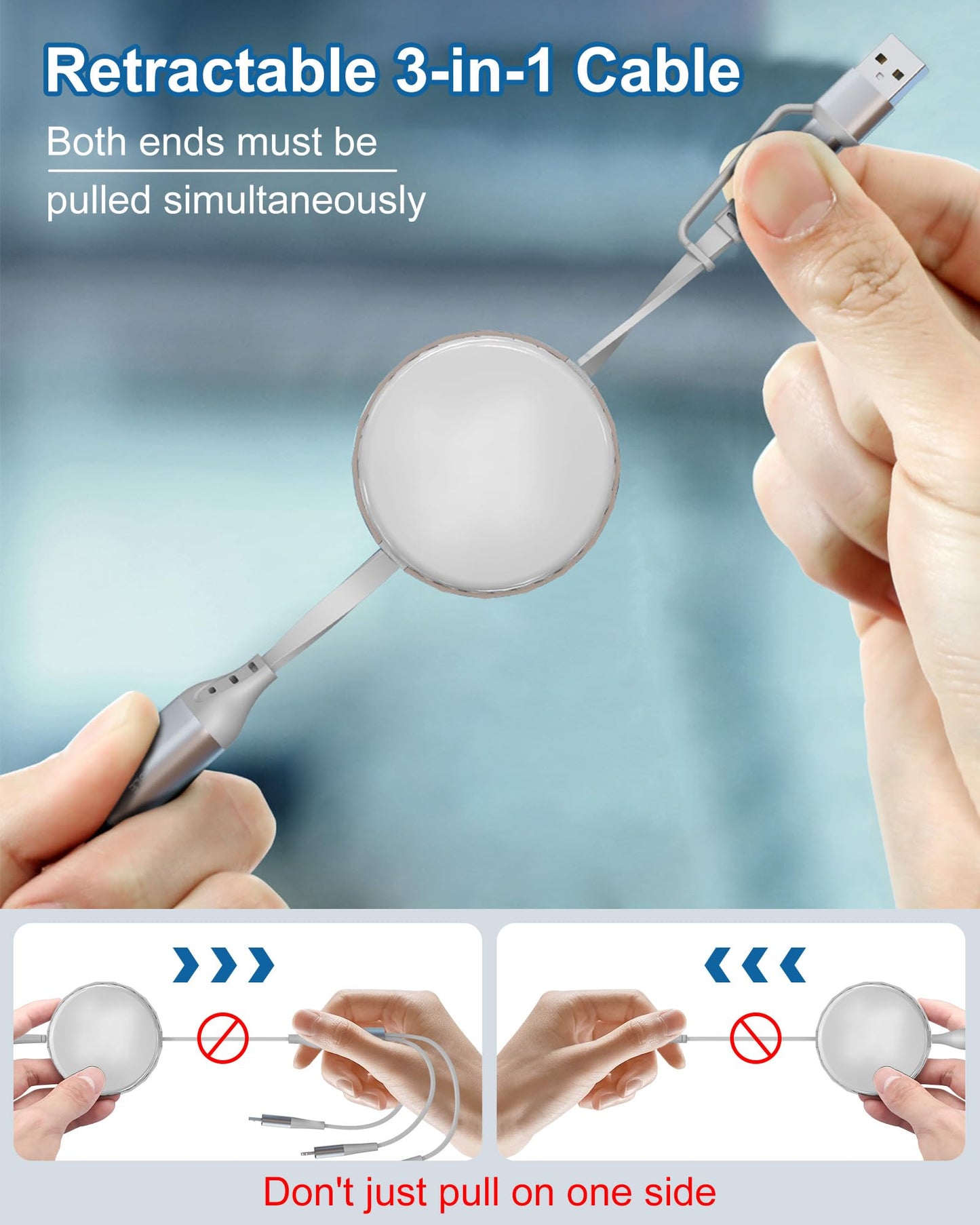 100W Retractable Multi Charging Cable - 3 in 1 Retractable Charging Cable Retractable USB C Cable 100W Fast Charge & Data, Retractable Multi Charging…