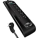 Digital Energy USB-C and USB-A 8 Outlet 8 Outlet 4200 Joules Surge Protector Power Strip, 3 Wide Spaced Outlets, 6 Foot 14/3 AWG Cord, Black