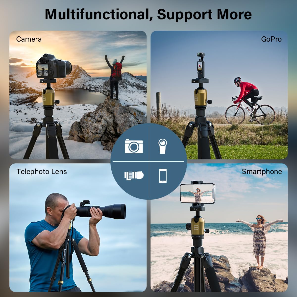 Geekoto 73-Inch Camera Tripod - Lightweight DSLR Tripod with 360° Ball Head & Quick Release Plate, Supports Up to 33.07 lbs, Portable for Travel