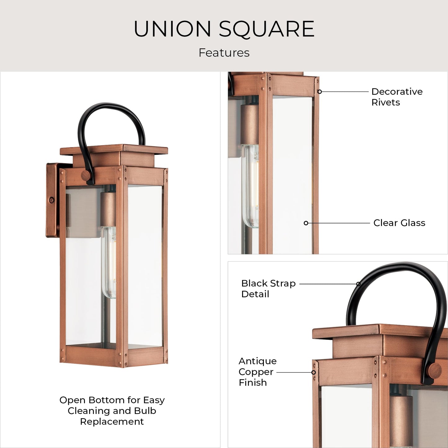 Progress Lighting P560004-169 Union Square Outdoor Wall Lantern, 1-Light 100 Watts, Antique Copper