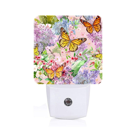 Spring Flowers and Butterflies Night Light ,Plug Into Wall Decor for Stairway,Hallway,Kitchen,Dusk To Dawn Sensor Nightlights for Boys/Girls/Women/Men
