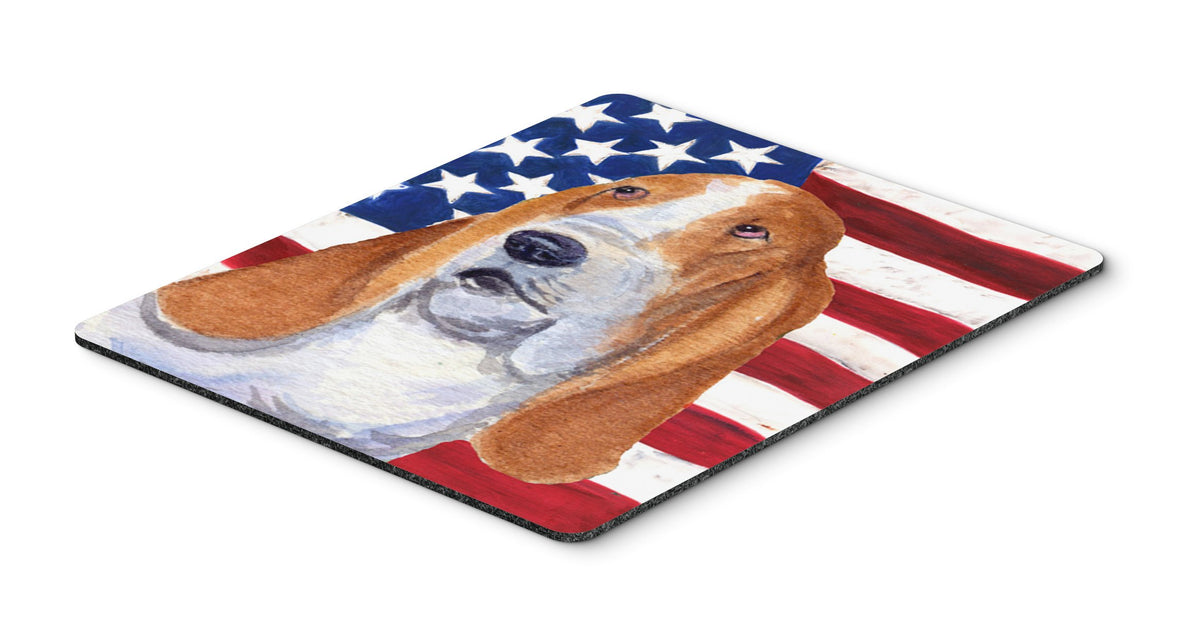 Caroline's Treasures SS4013MP USA American Flag with Basset Hound Mouse Pad, Hot Pad or Trivet for Home Office Gaming Working Computers Laptop Mouse