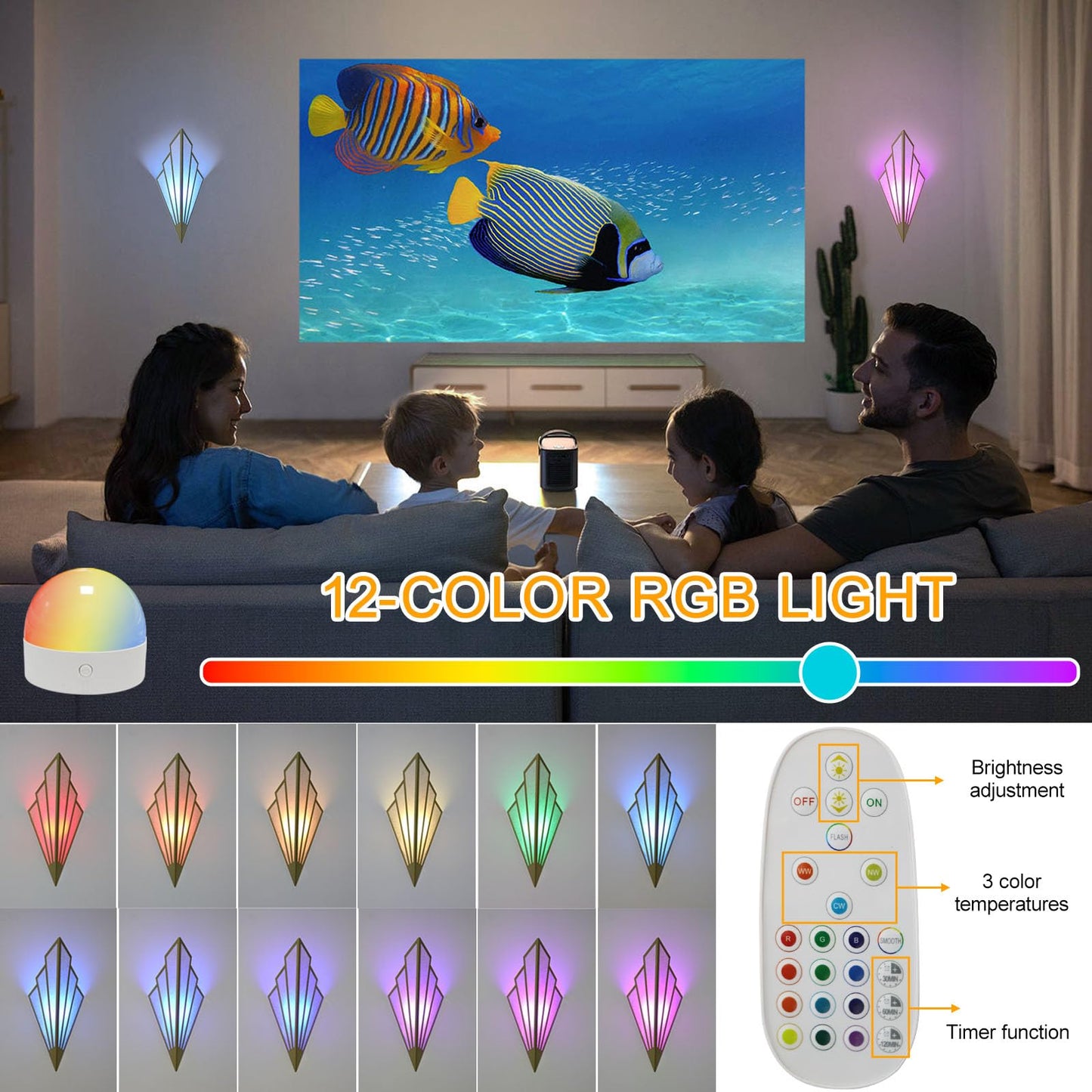 YFMYY Modern Battery Operated Wall Sconces Set of Two, Simple Creative Wall Lamp Art Deco Lighting Fixture with Remote Control, RGB Dimmable Led Wall