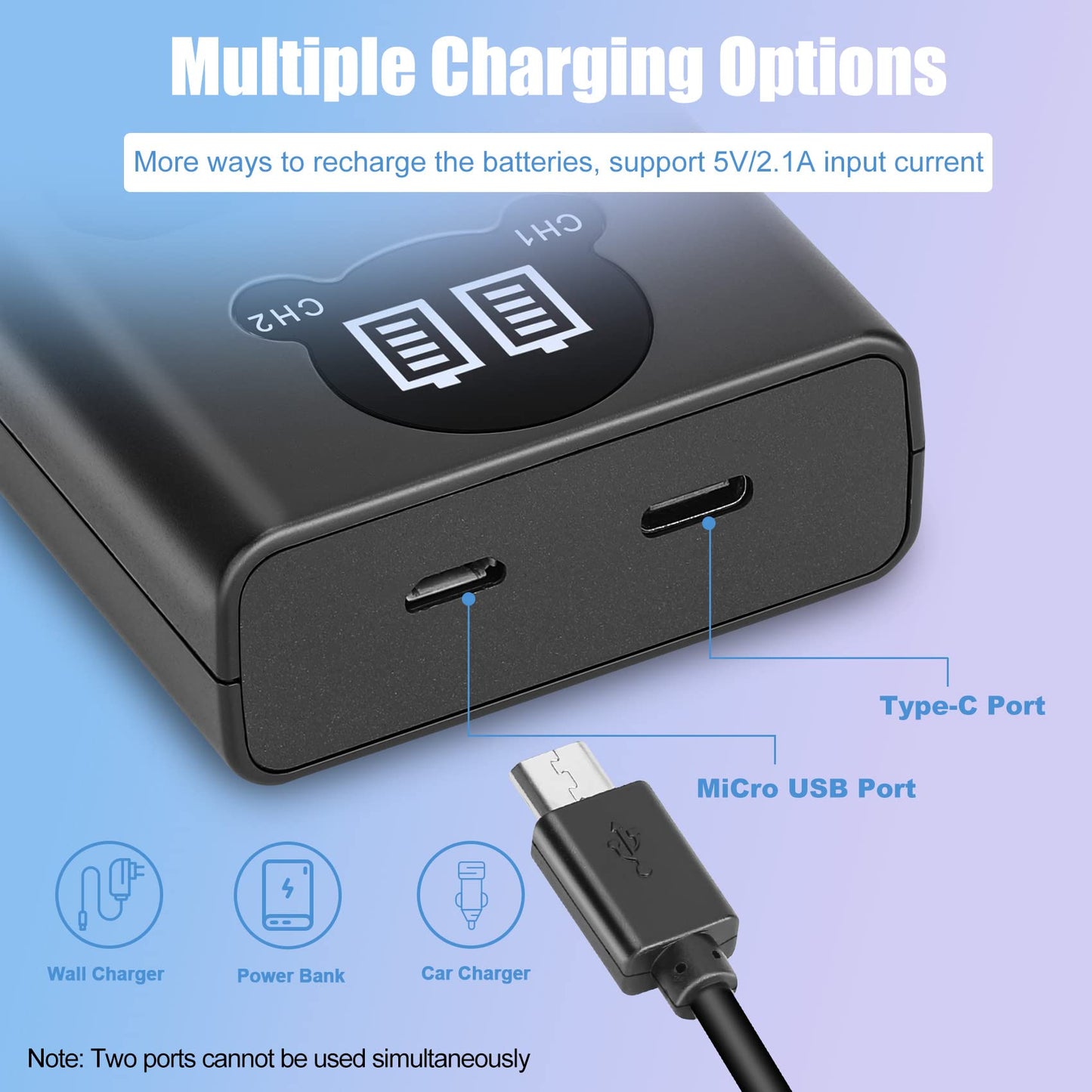 2-Pack EN-EL14 EN-EL14a Replacement Battery Dual USB Charger Set Compatible for Nikon D3200, D5600, D3500, D3300, D3400, D3100, D5100, D5200, D5300
