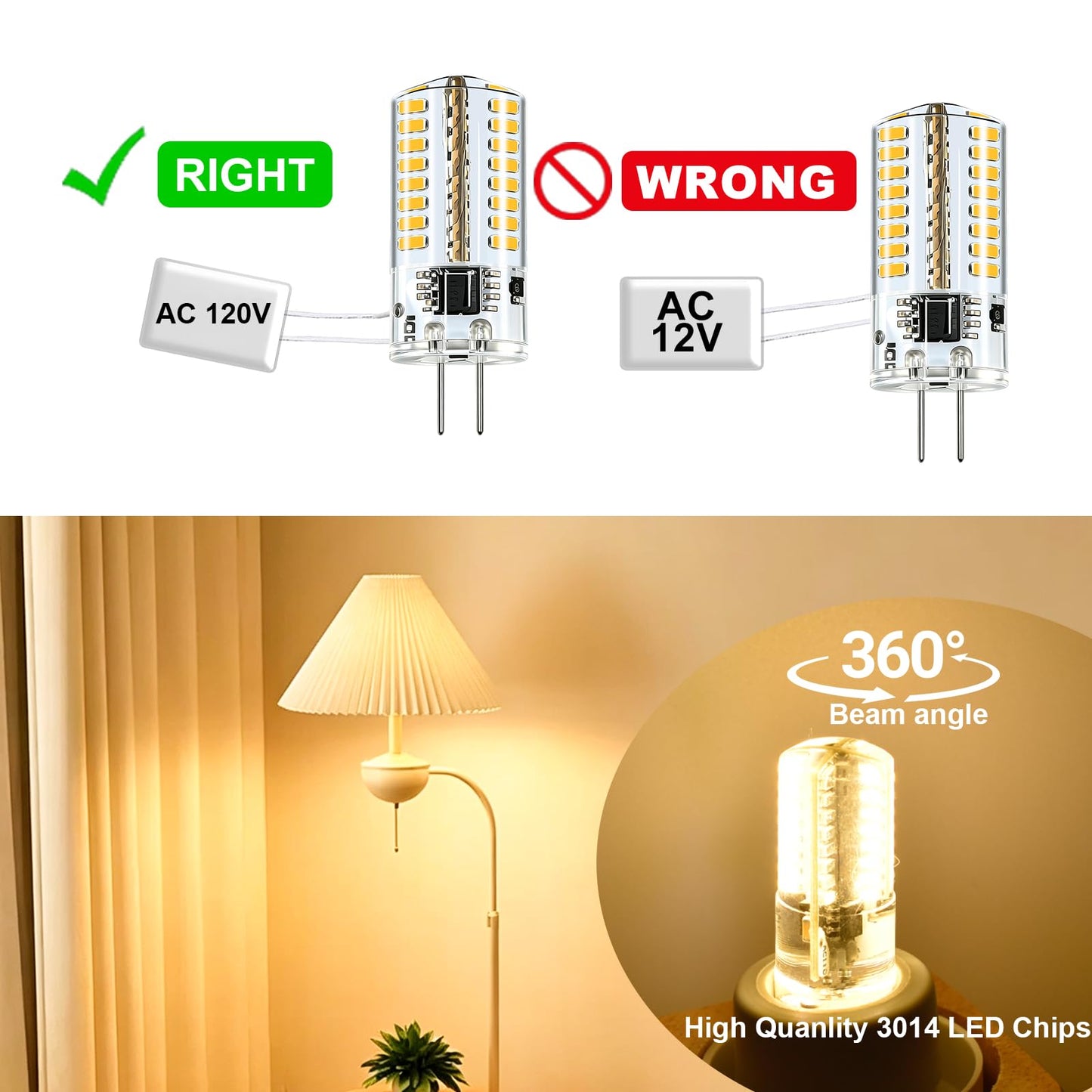 AC 110V-130V G4 LED Bulb Dimmable 3W 4000K 20W-30W Halogen Equivalent,10Pcs