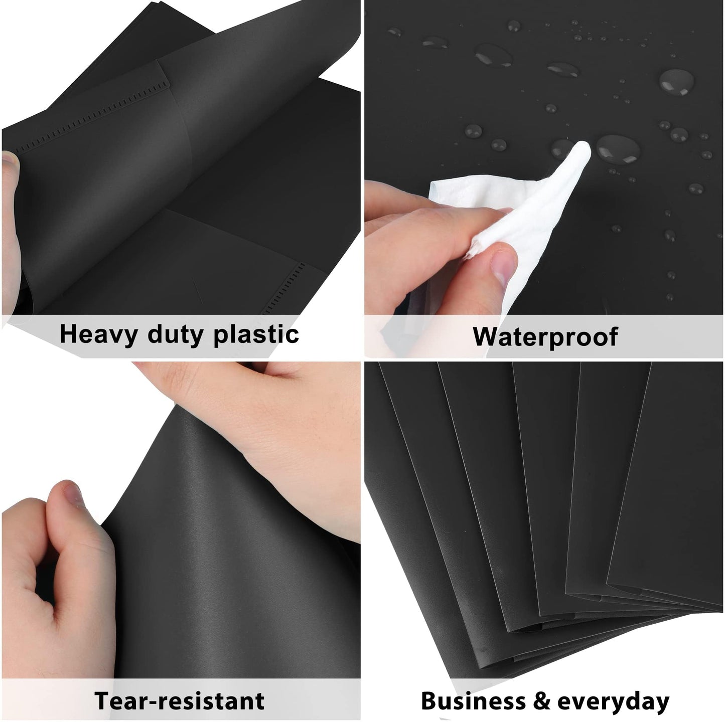 6 Pack Black File Folders with Pockets, Letter Size Plastic 2 Pocket Folder