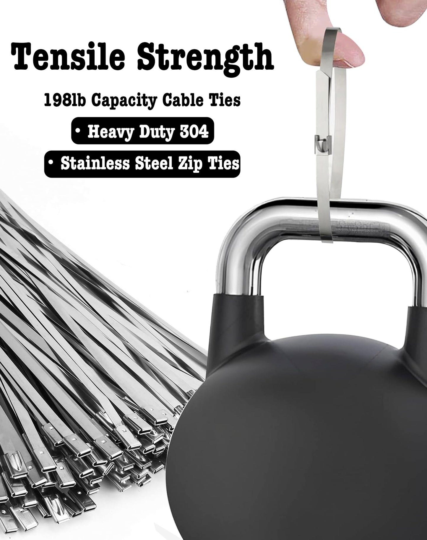 100Pcs Metal Zip Ties 11.8 inch 304 Stainless Steel Zip Ties, Heavy Duty Multi-Purpose Self-locking Metal Cable Ties for Machinery, Vehicles, Exhaust