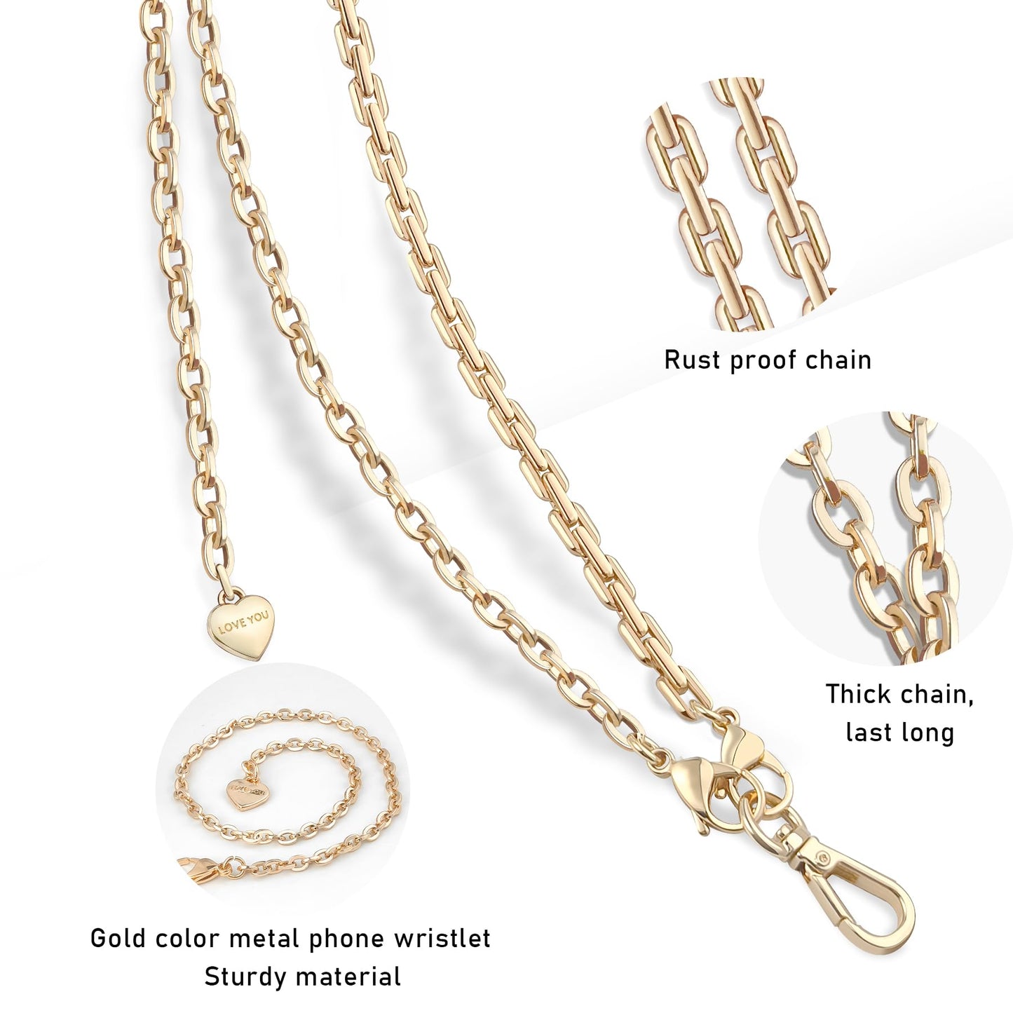UKON Crossbody Phone Strap, 3 in 1 Phone Lanyard with Metal CellPhone Chain Wristlet Adjustable Crossbody Lanyard Neck Strap For iPhone Case