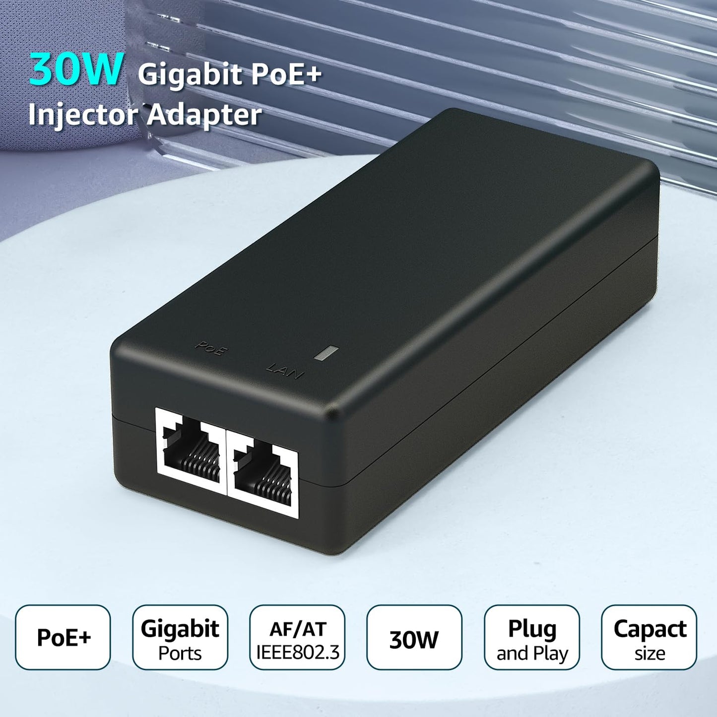 YuanLey Gigabit PoE Injector Adapter 30W, Converts Non-PoE to PoE Gigabit, Power Over Ethernet Injector 48V IEEE 802.3af/at, 10/100/1000Mbps PoE+