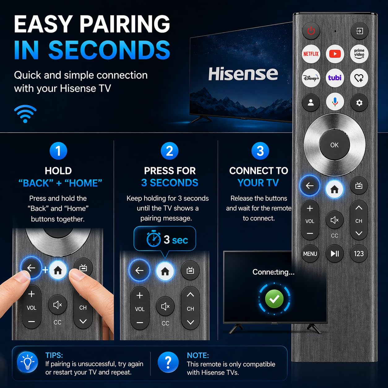 ERF6A80 Voice Remote Control Replacement for Hisense U6 U7 U8 U9 S7N Smart TV 55S7N 65S7N 75S7N 85S7N 55U8QG 85U8QG 75U8QG 65U8QG 100U8K 55U75QG
