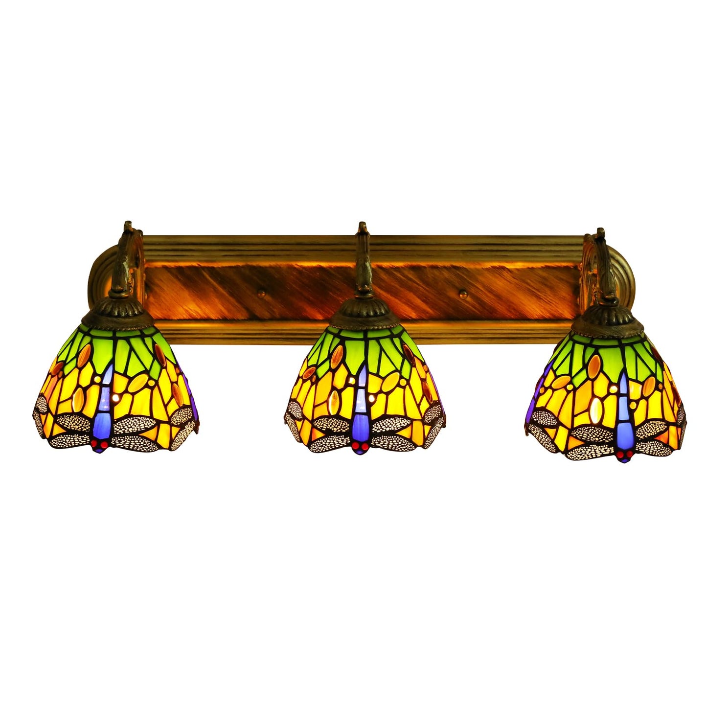 LNUJIUN Retro Dragonfly Wall Sconce Lamp, 3 Head Wall Lamp Vanity Light Fixtures, Colorful Glass Tiffany Wall Sconce Lighting E27 Antique Light